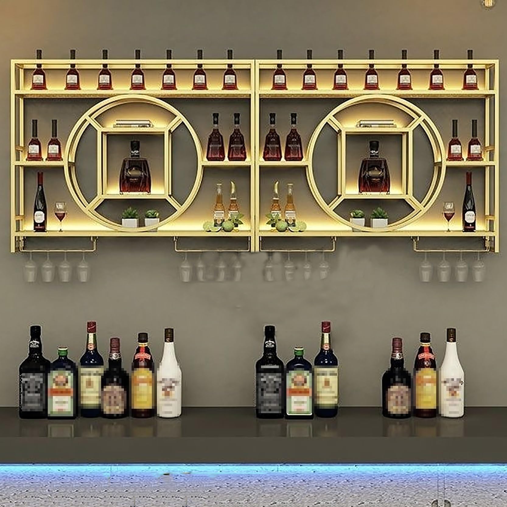 Amazon｜ワインラックワインラック 壁掛け LED付き ワイングラスラック